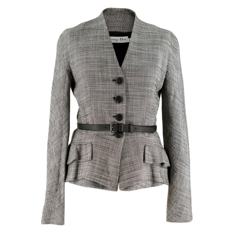 Christian Dior Black and White Silk-Wool Blazer S For Sale