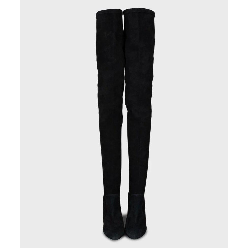 Mit diesen schicken Overknee-Stiefeln von Christian Dior sind Sie stilvoll unterwegs! Die aus weichem Wildleder gefertigten Stiefel haben eine elegante, spitze Spitze und einen kontrastierenden Blockabsatz - perfekt, um ein Statement zu setzen.