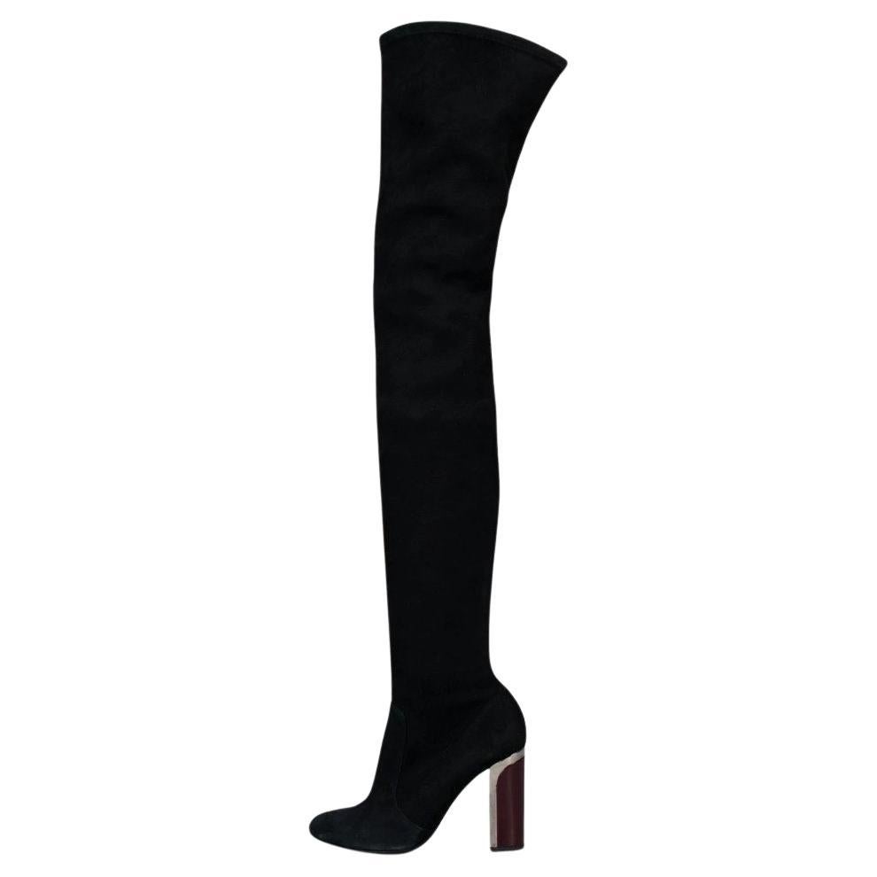 Christian Dior Black 
White Suede Over-the-Knee Boots Sz.38