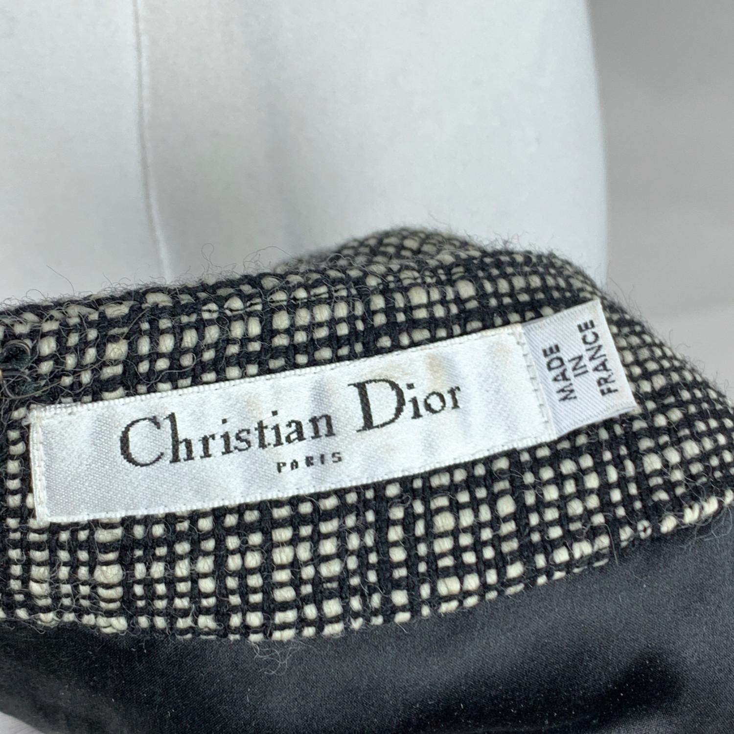 Women's Christian Dior Black White Tweed Wool Dress with Bow Size 40 FR