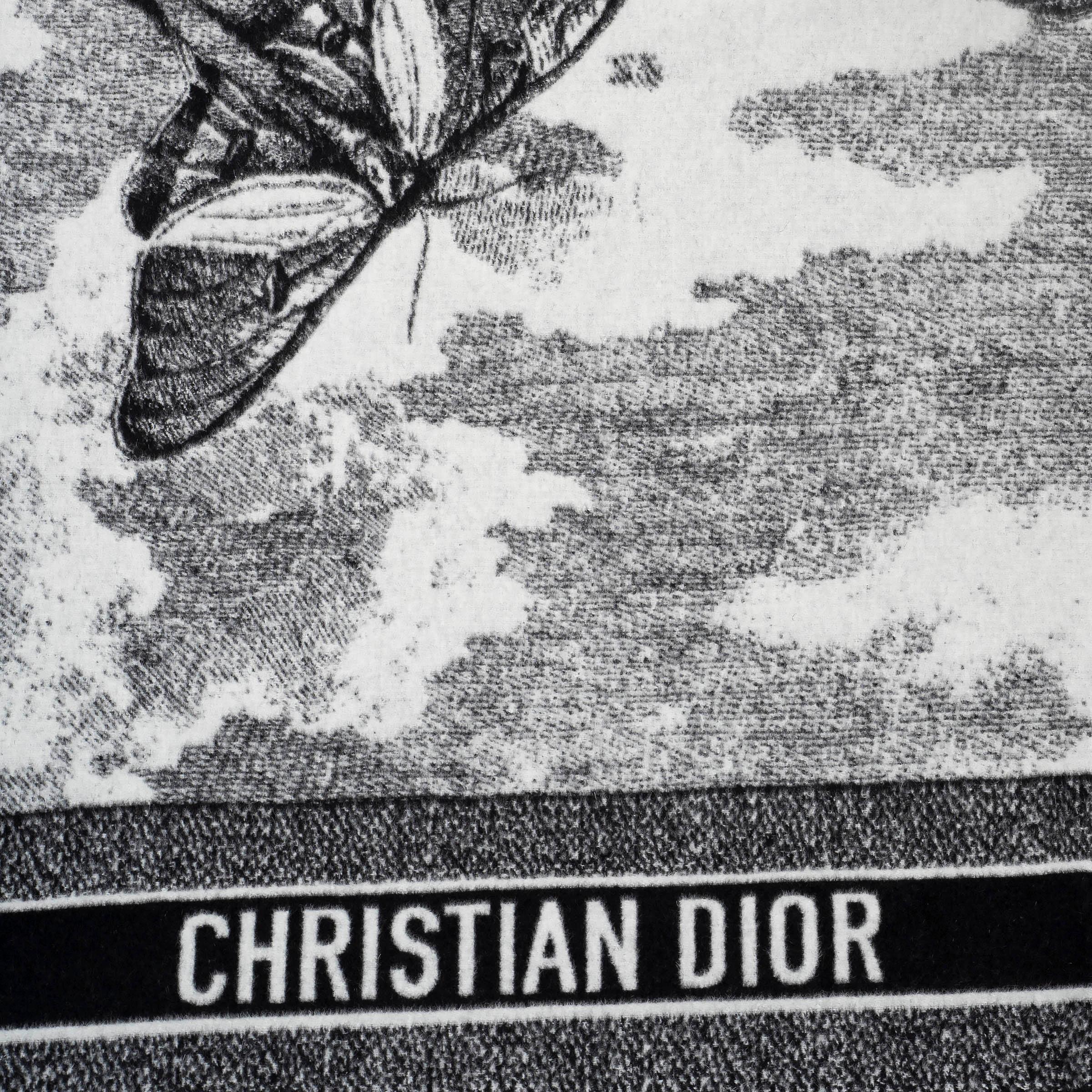 Gray CHRISTIAN DIOR black white wool 2019 TOILE DE JOUY SAUVAGE Throw Scarf