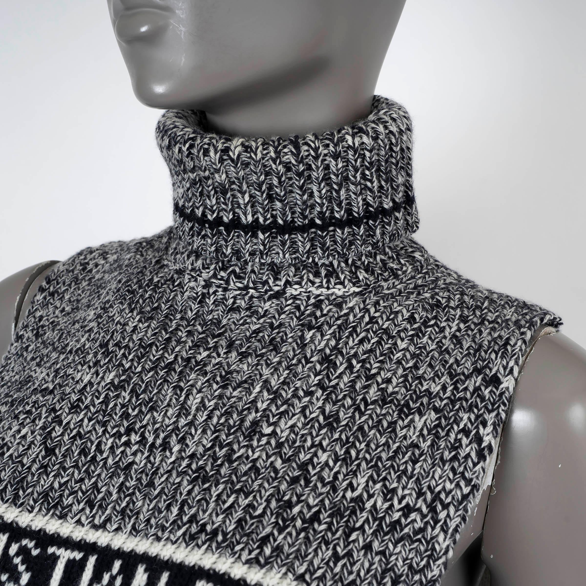 CHRISTIAN DIOR black white wool 2019 TURTLENECK PONCHO Scarf 1