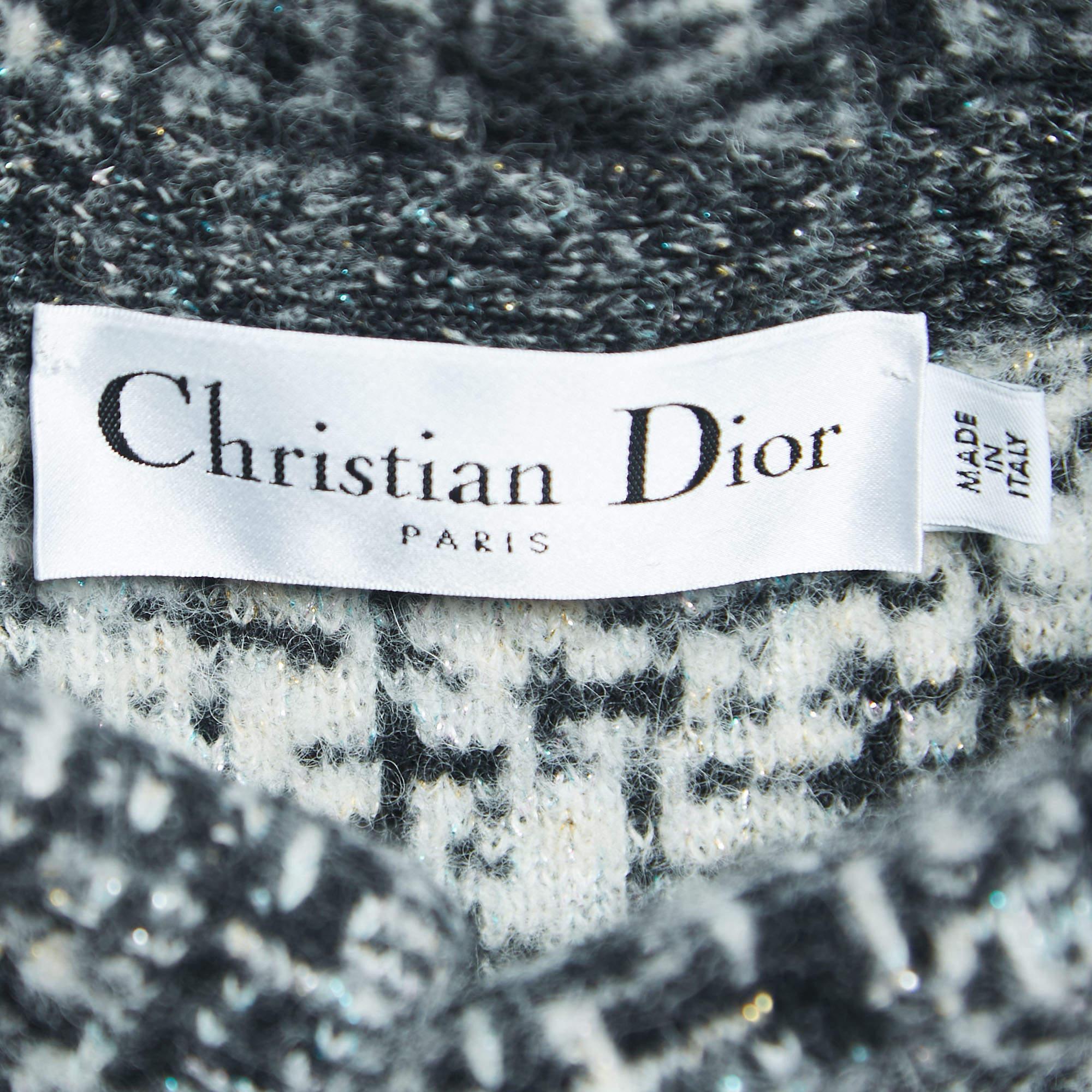 Women's Christian Dior Black/White Wool Blend Belted Coat M