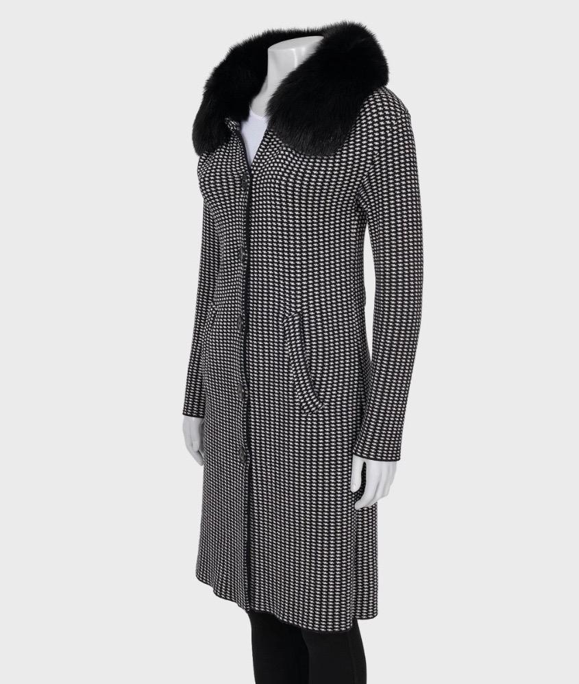 Christian Dior Schwarzer & Weißer Woll- & Fuchspelzmantel Sz. S im Zustand „Gut“ im Angebot in Krakow, PL