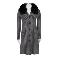 Christian Dior Black & White Wool & Fox Fur Coat Sz. S