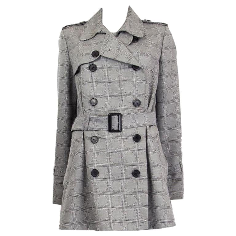 CHRISTIAN DIOR black white wool silk CANNAGE TRENCH Coat Jacket 40 M For  Sale at 1stDibs