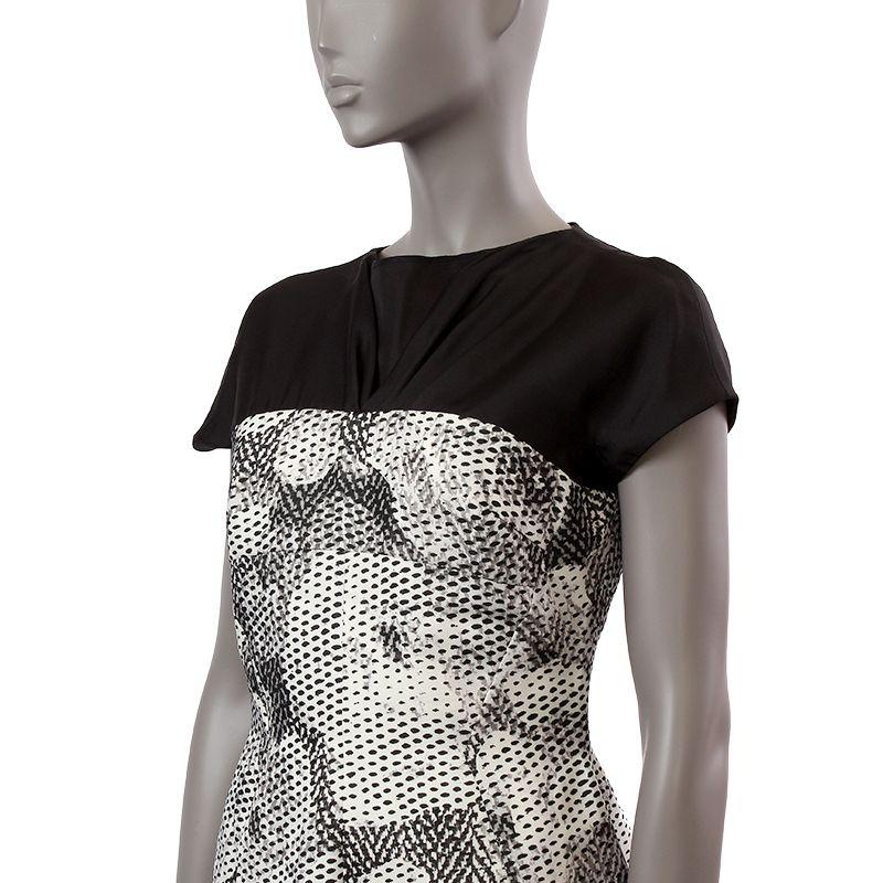 Black CHRISTIAN DIOR black & white wool & silk FLORAL LAYERED Cocktail Dress 38