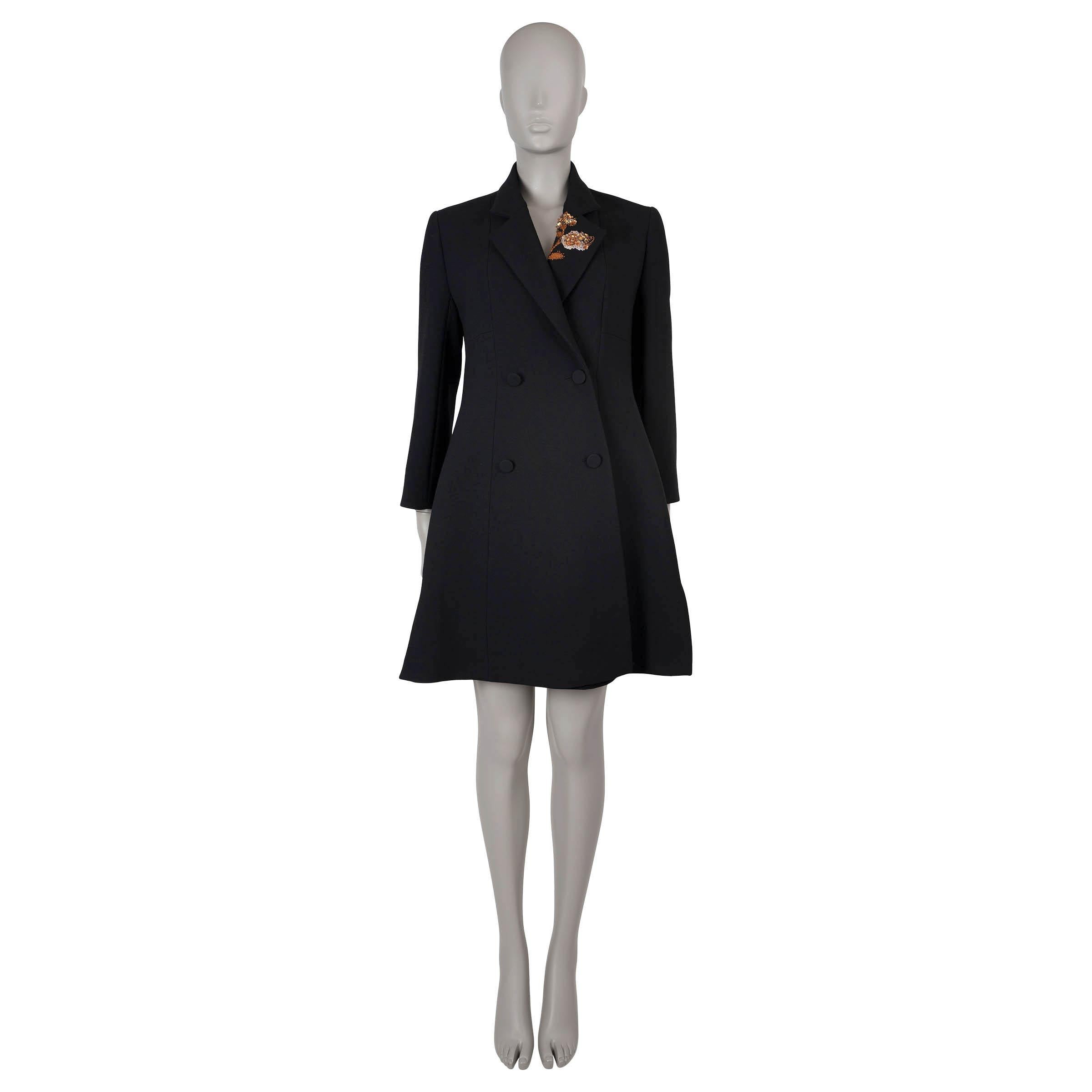 CHRISTIAN DIOR Schwarzer Wollmantel 2016 CRYSTAL FLOWER Jacke 42 L im Angebot 1