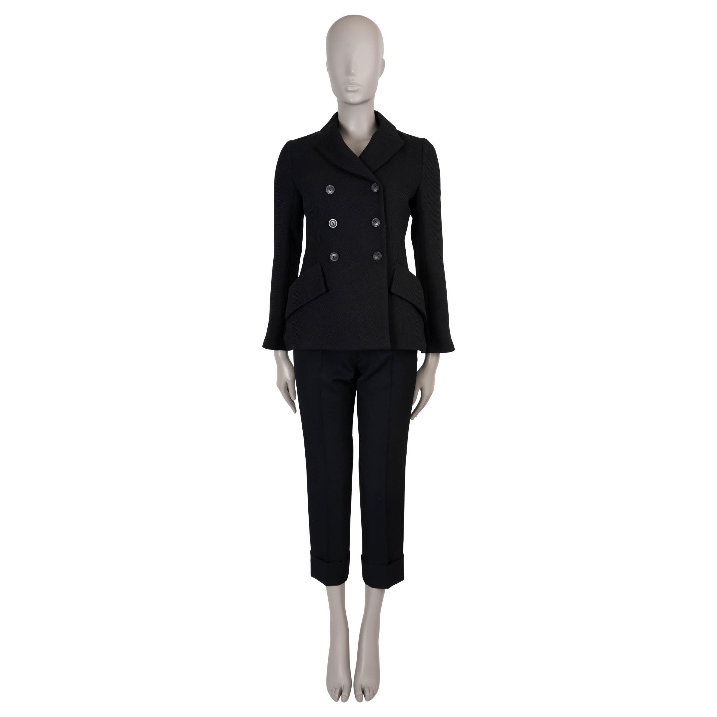 Women's CHRISTIAN DIOR black wool 2019 DOUBLE BREASTED TWILL BAR Jacket 38 S For Sale