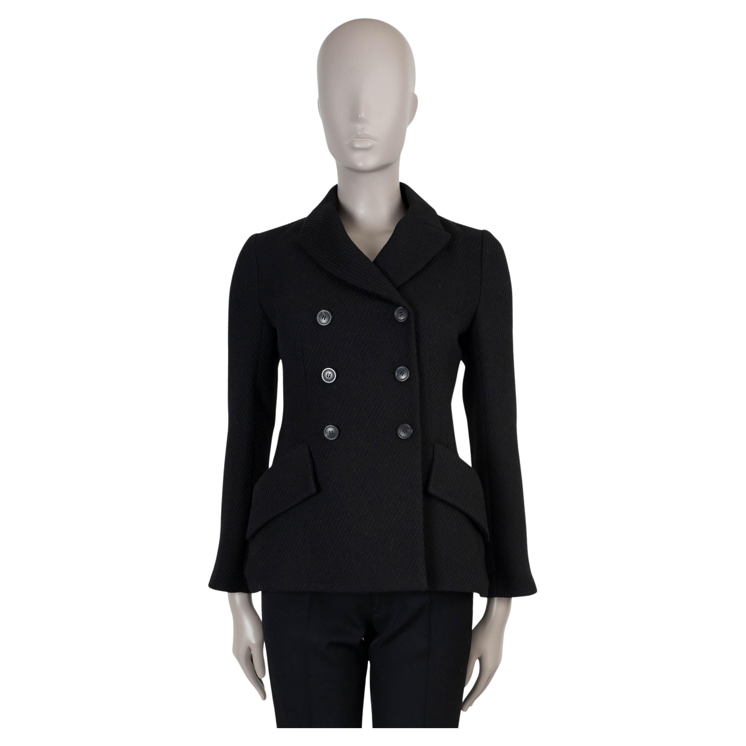 CHRISTIAN DIOR black wool 2019 DOUBLE BREASTED TWILL BAR Jacket 38 S For Sale