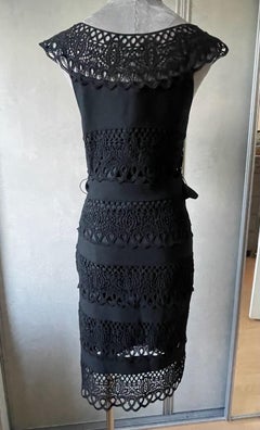 Christian Dior Black Wool and Openwork Lace Cocktail Dress with Silk Lining
