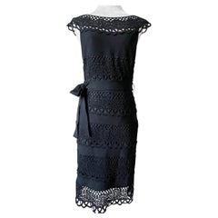 Christian Dior Black Wool and Openwork Lace Cocktail Dress with Silk Lining