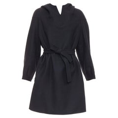CHRISTIAN DIOR abito in lana angora nero con cappuccio e cintura FR38 M