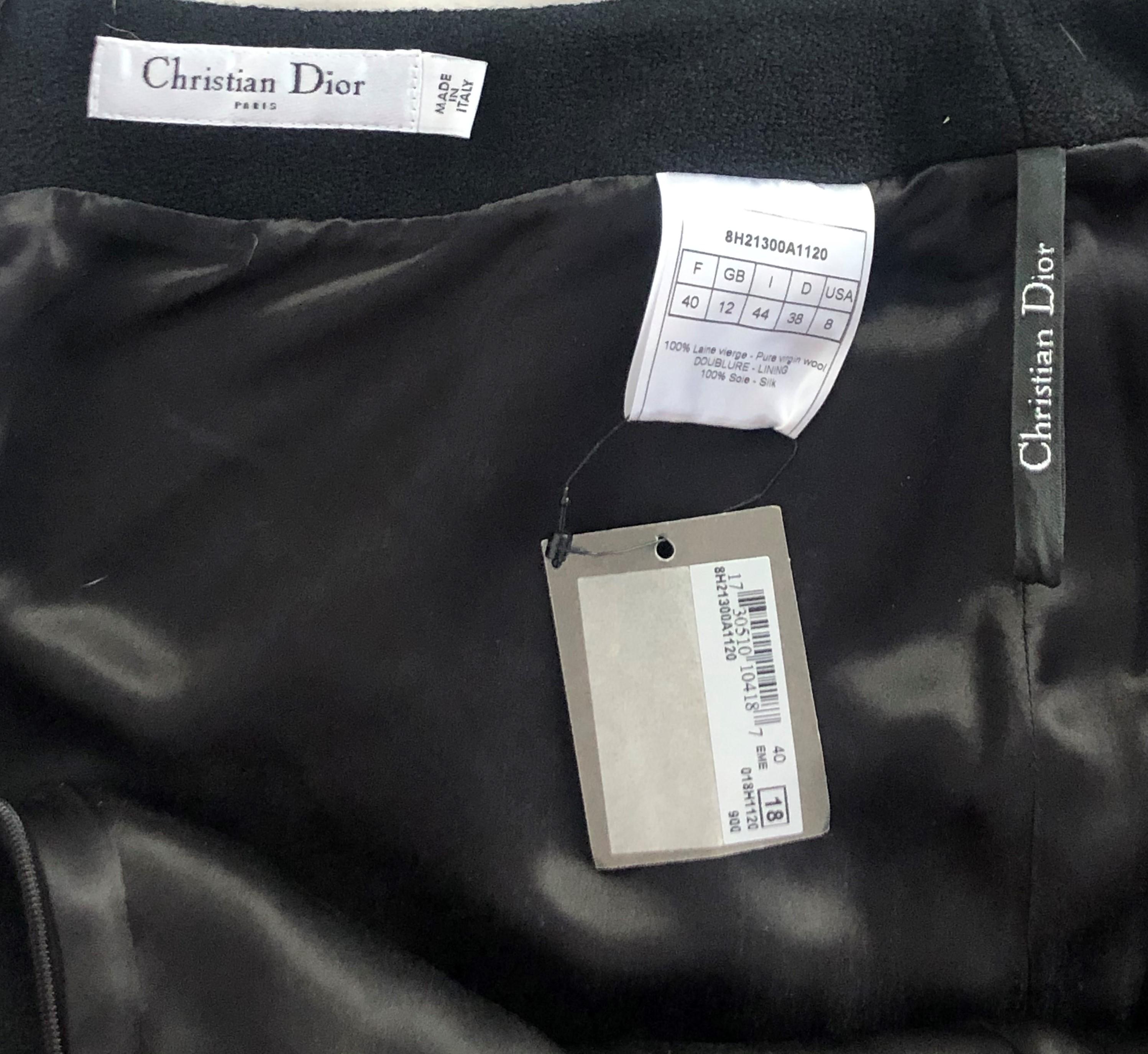 CHRISTIAN DIOR Veste blazer en laine noire et jupe fourreau taille 8 avec étiquette  en vente 11