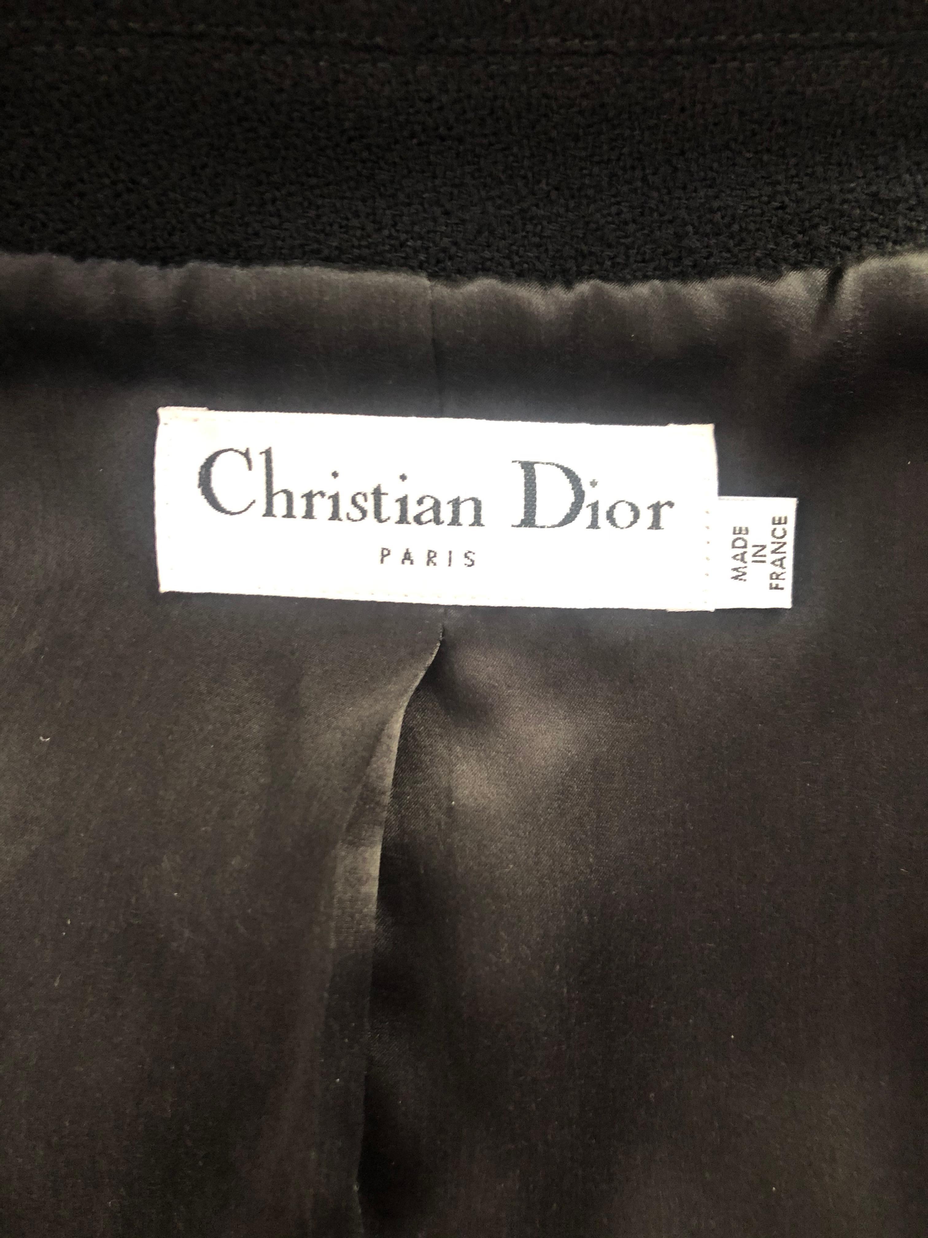 CHRISTIAN DIOR Veste blazer en laine noire et jupe fourreau taille 8 avec étiquette  en vente 2