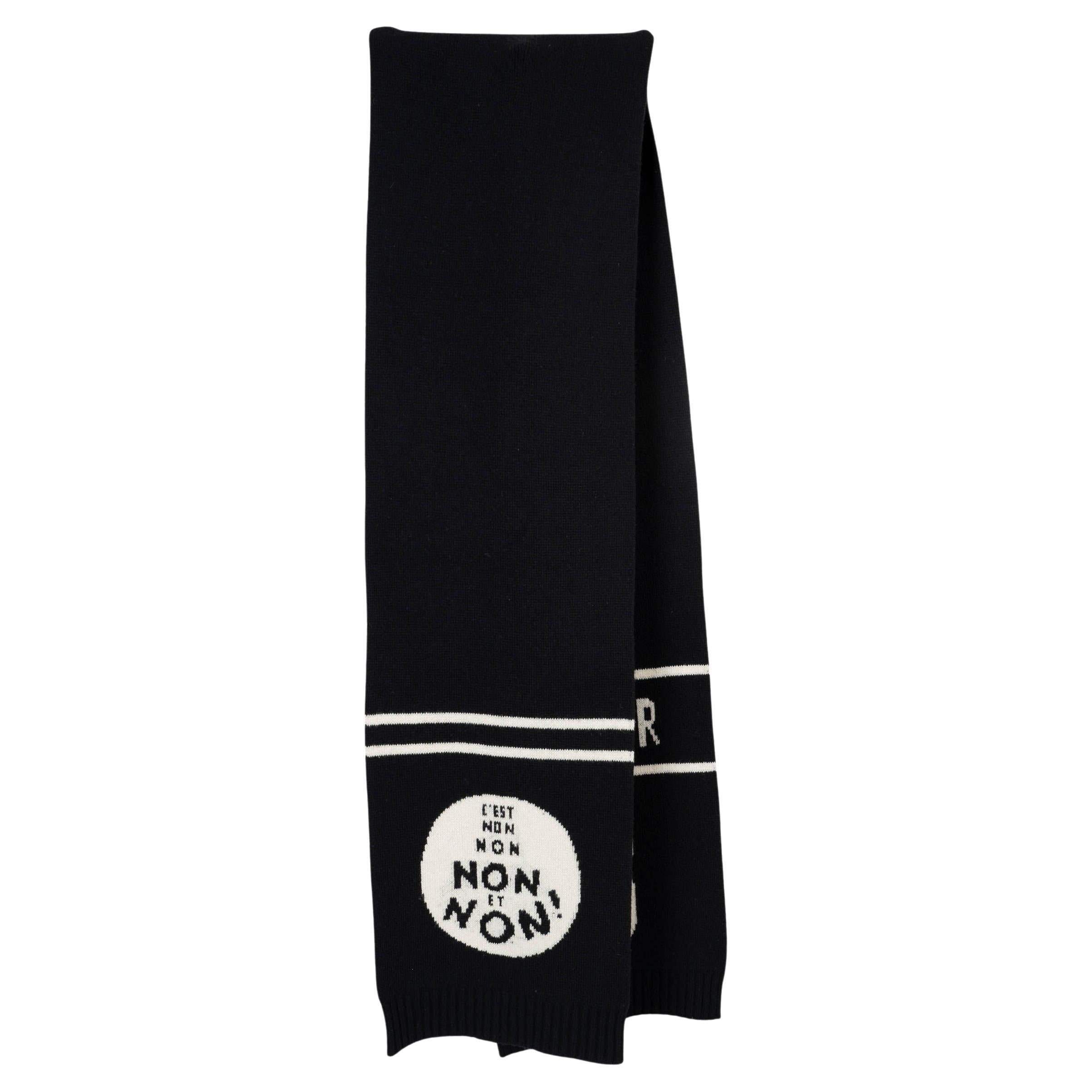 CHRISTIAN DIOR black wool & cashmere 2018 J'ADIOR 8 NON NON NON Muffler Scarf For Sale