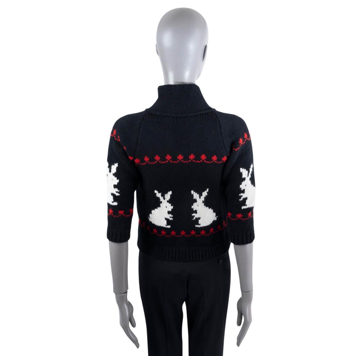 CHRISTIAN DIOR black wool & cashmere 2021 DIORAMOUR RABBI Cardigan Sweater 36 XS 2