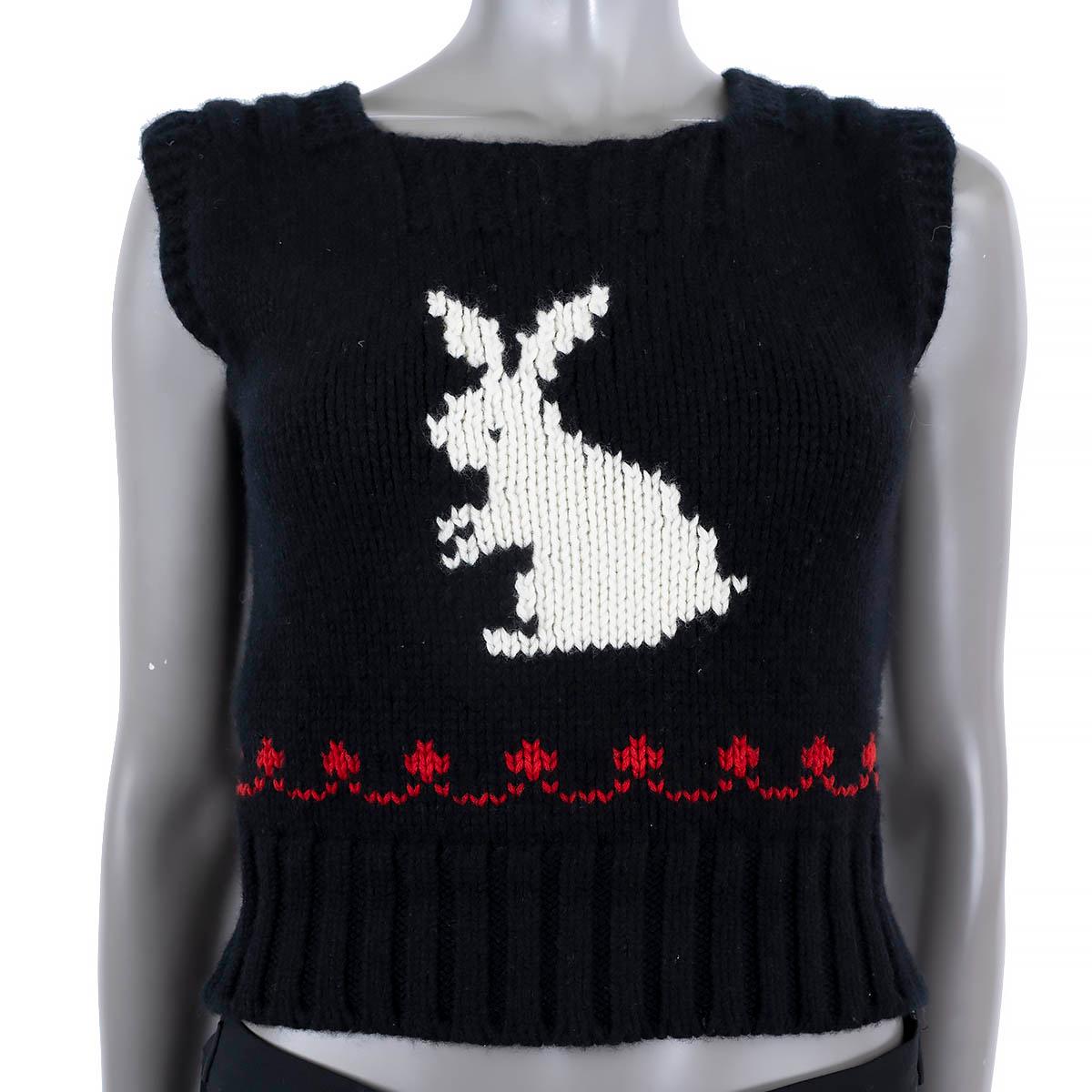 CHRISTIAN DIOR black wool & cashmere 2021 DIORAMOUR RABBIT Sweater Vest 36 XS For Sale 1