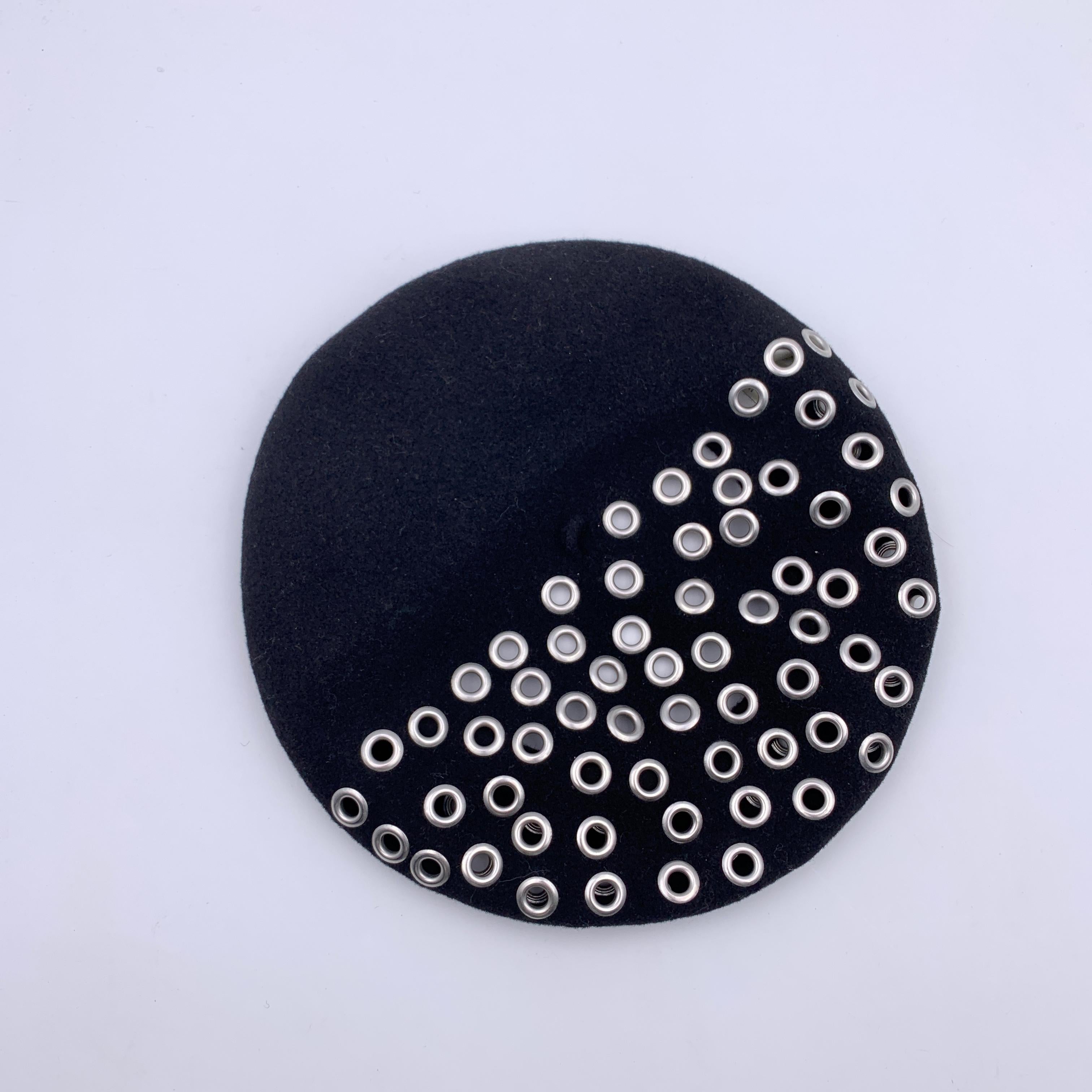 Christian Dior Black Wool Grommets Eyelets French Beret Hat For Sale at