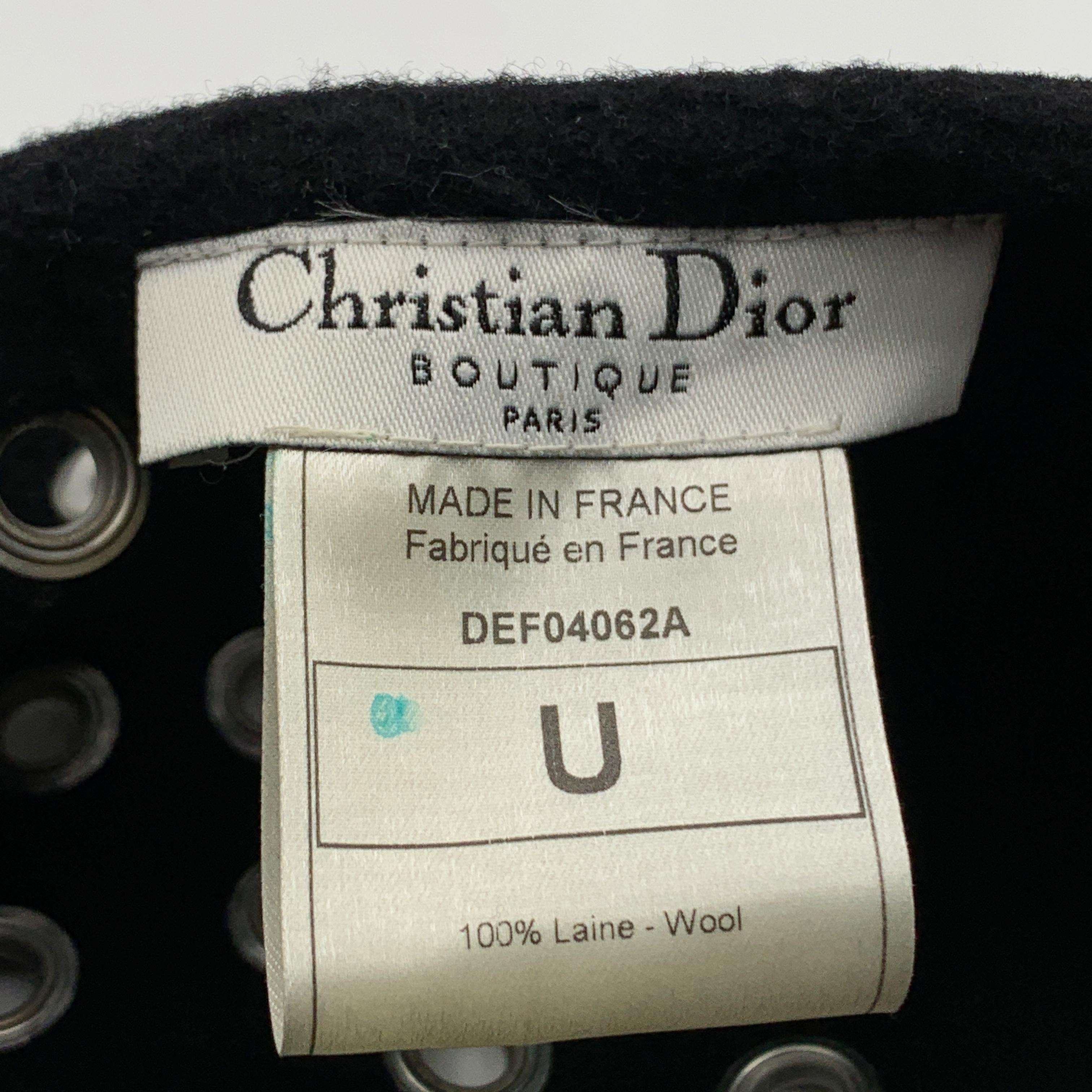 Women's or Men's Christian Dior Black Wool Grommets Eyelets French Beret Hat For Sale