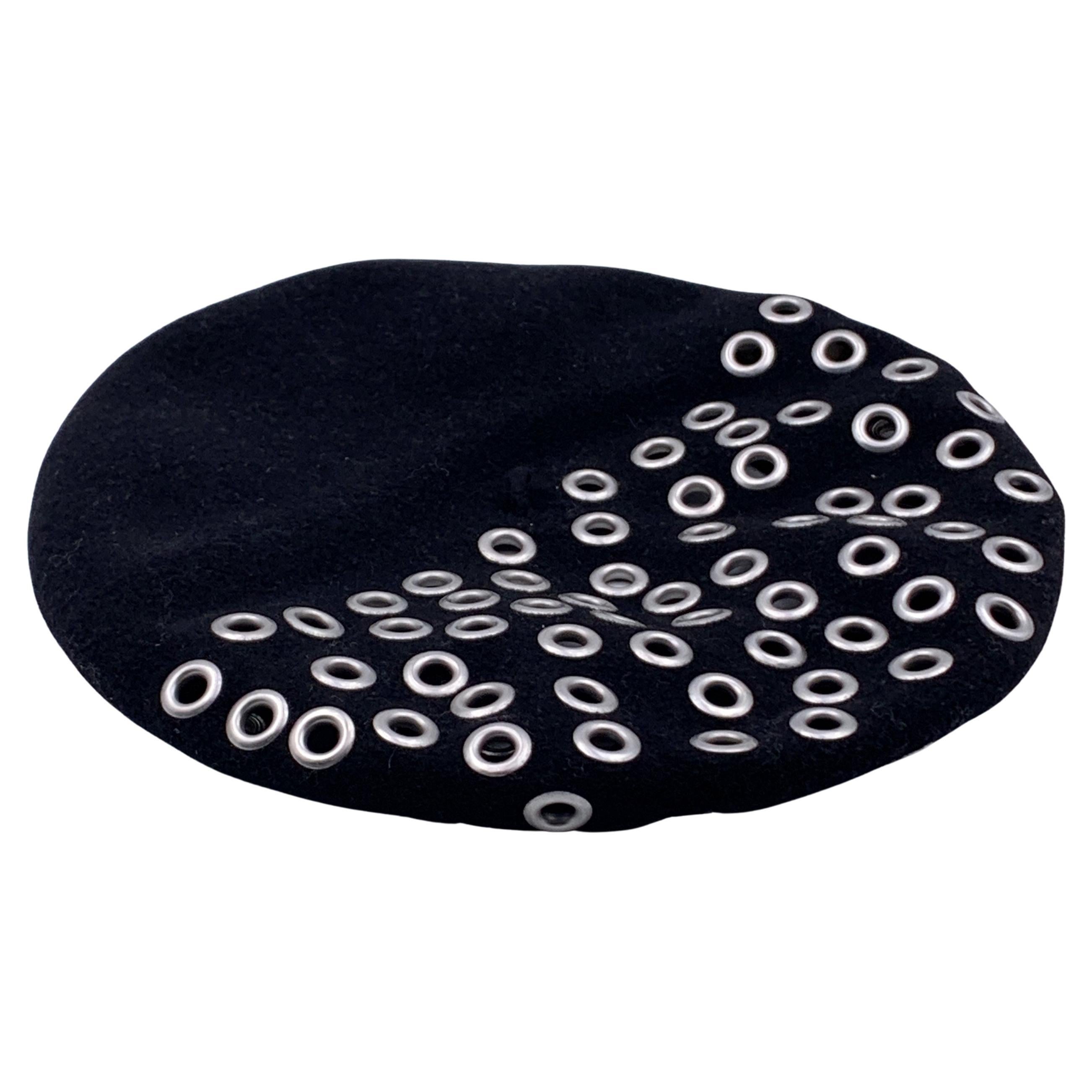Christian Dior Black Wool Grommets Eyelets French Beret Hat
