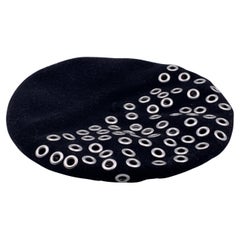 Christian Dior Black Wool Grommets Eyelets French Beret Hat