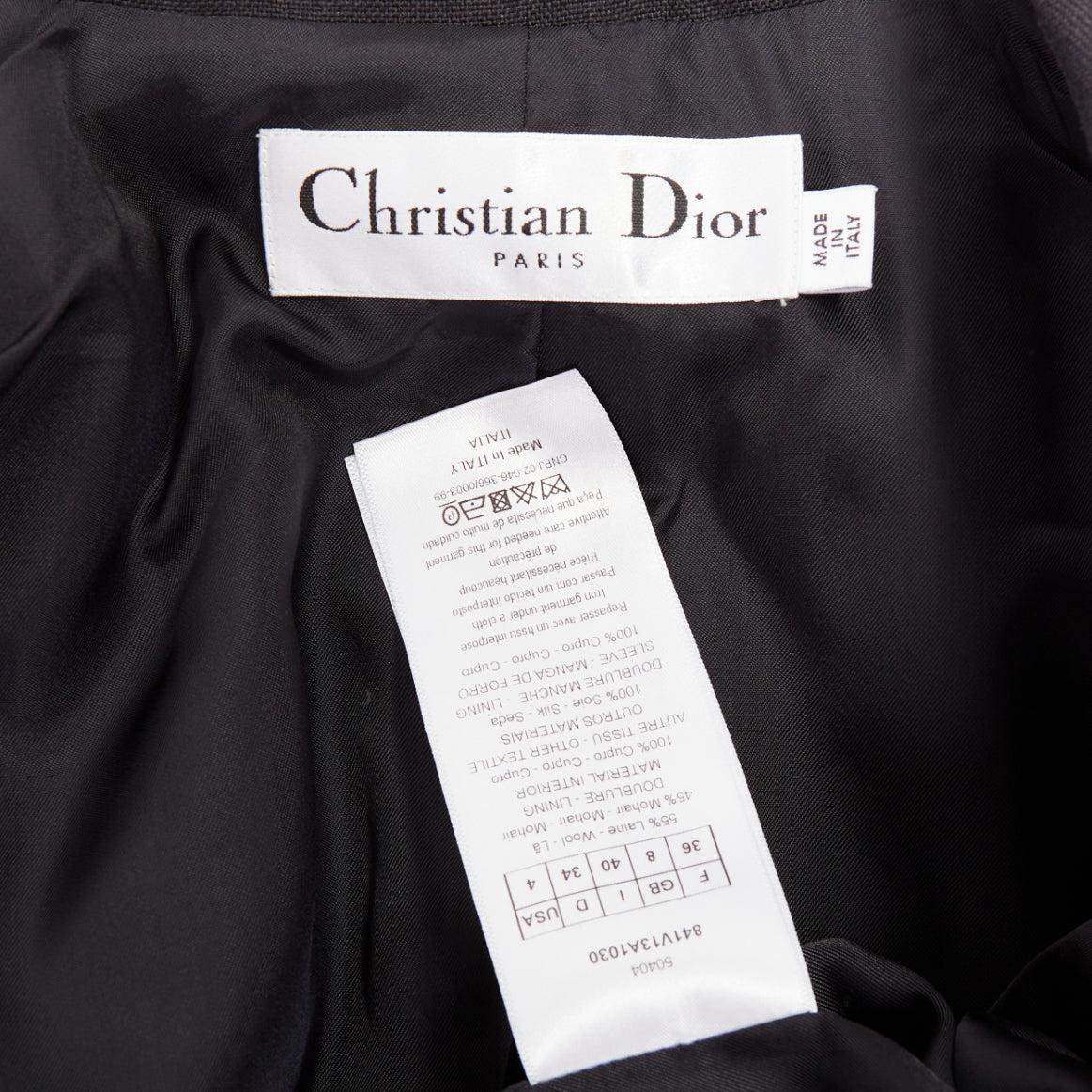 CHRISTIAN DIOR schwarzer Wolle-Mohair-Smokingjacke mit kastenförmigem Spitzenkragen FR36 im Angebot 5