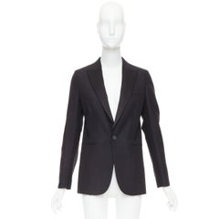 CHRISTIAN DIOR black wool mohair boxy peak collar tux jacket FR36