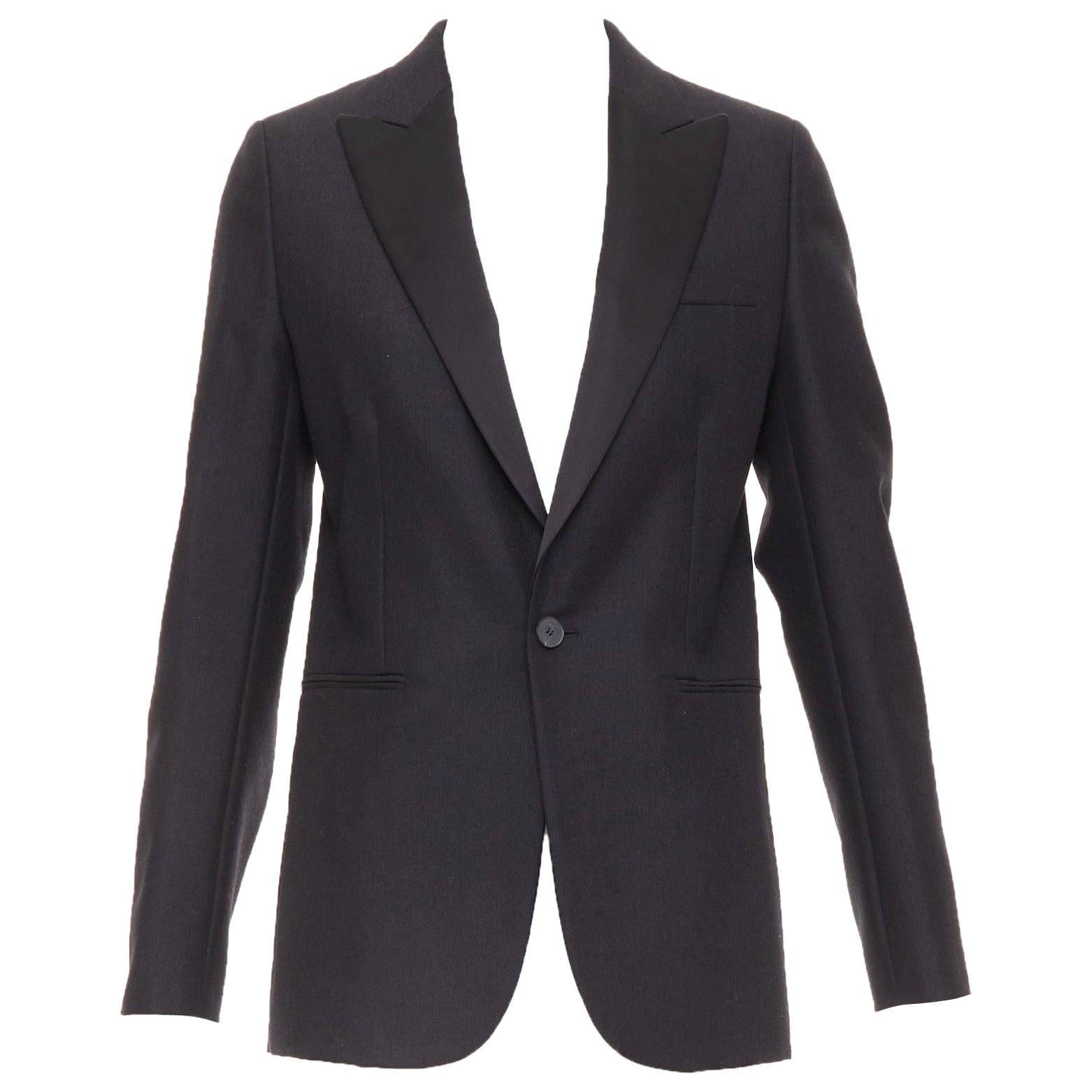 CHRISTIAN DIOR black wool mohair boxy peak collar tux jacket FR36