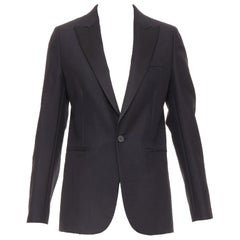 CHRISTIAN DIOR black wool mohair boxy peak collar tux jacket FR36