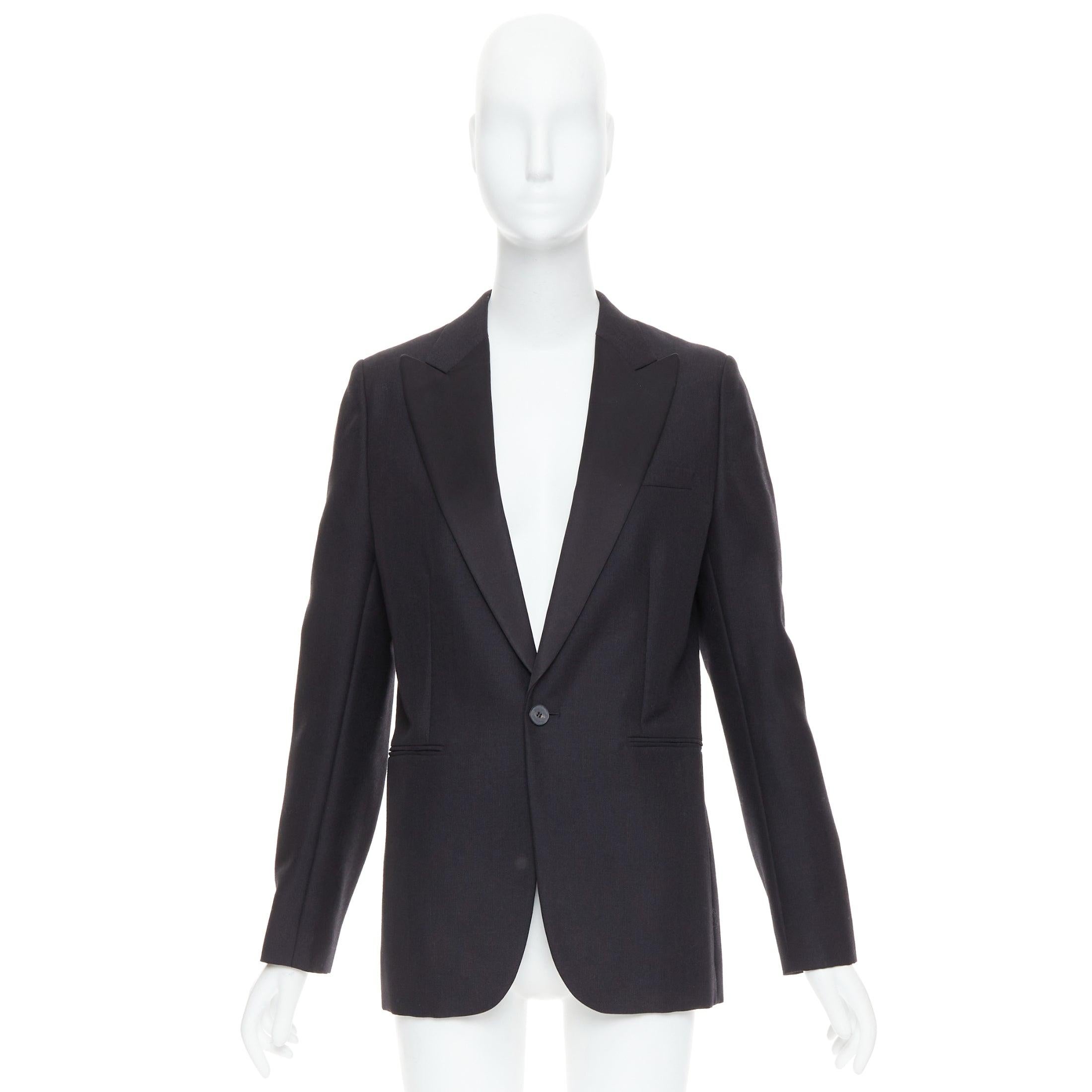 CHRISTIAN DIOR black wool mohair boxy peak collar tux jacket FR40 L For Sale 5