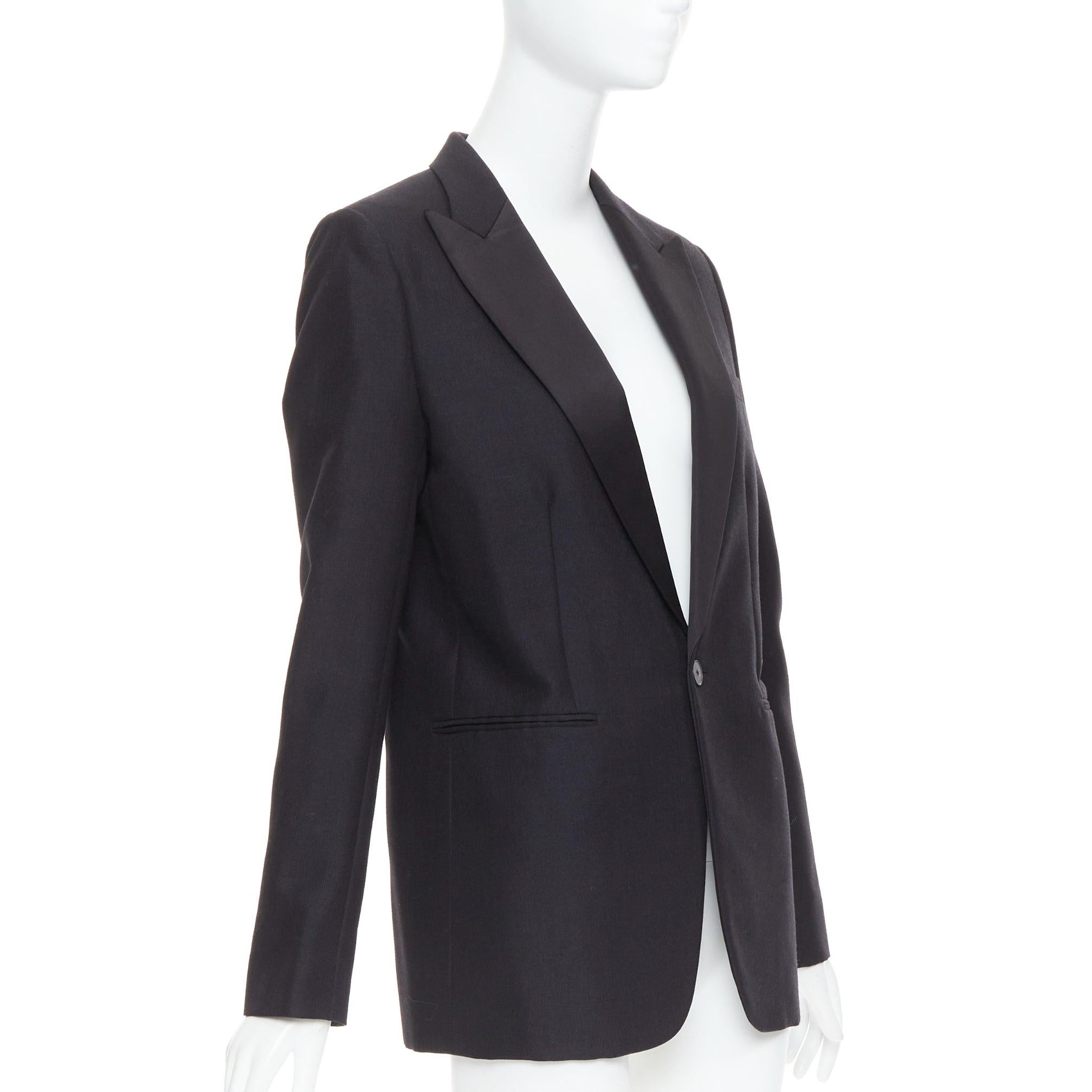 CHRISTIAN DIOR black wool mohair boxy peak collar tux jacket FR40 L In Excellent Condition For Sale In Hong Kong, NT