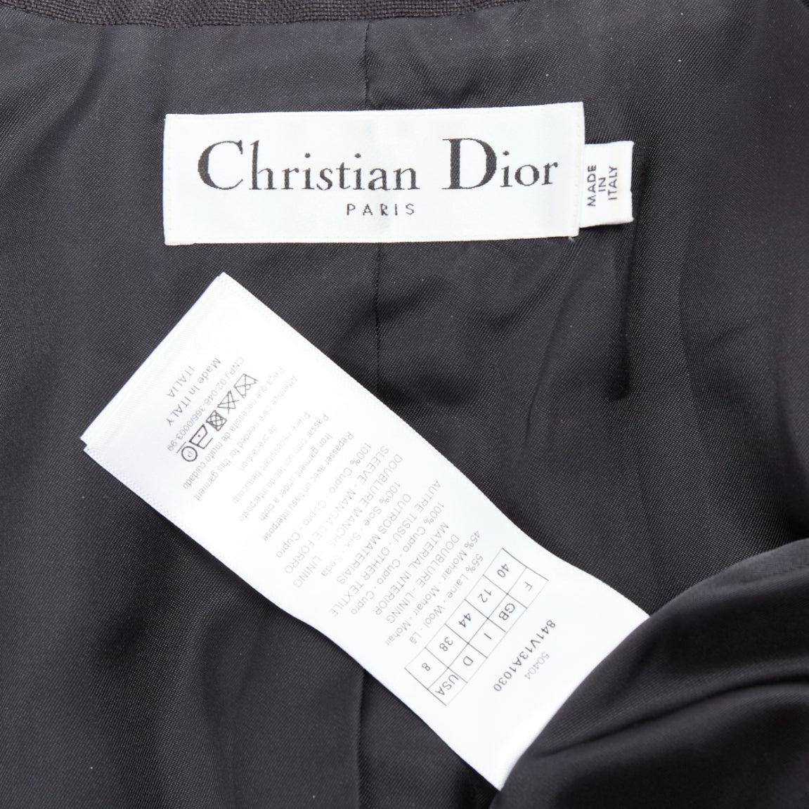 CHRISTIAN DIOR black wool mohair boxy peak collar tux jacket FR40 L For Sale 4
