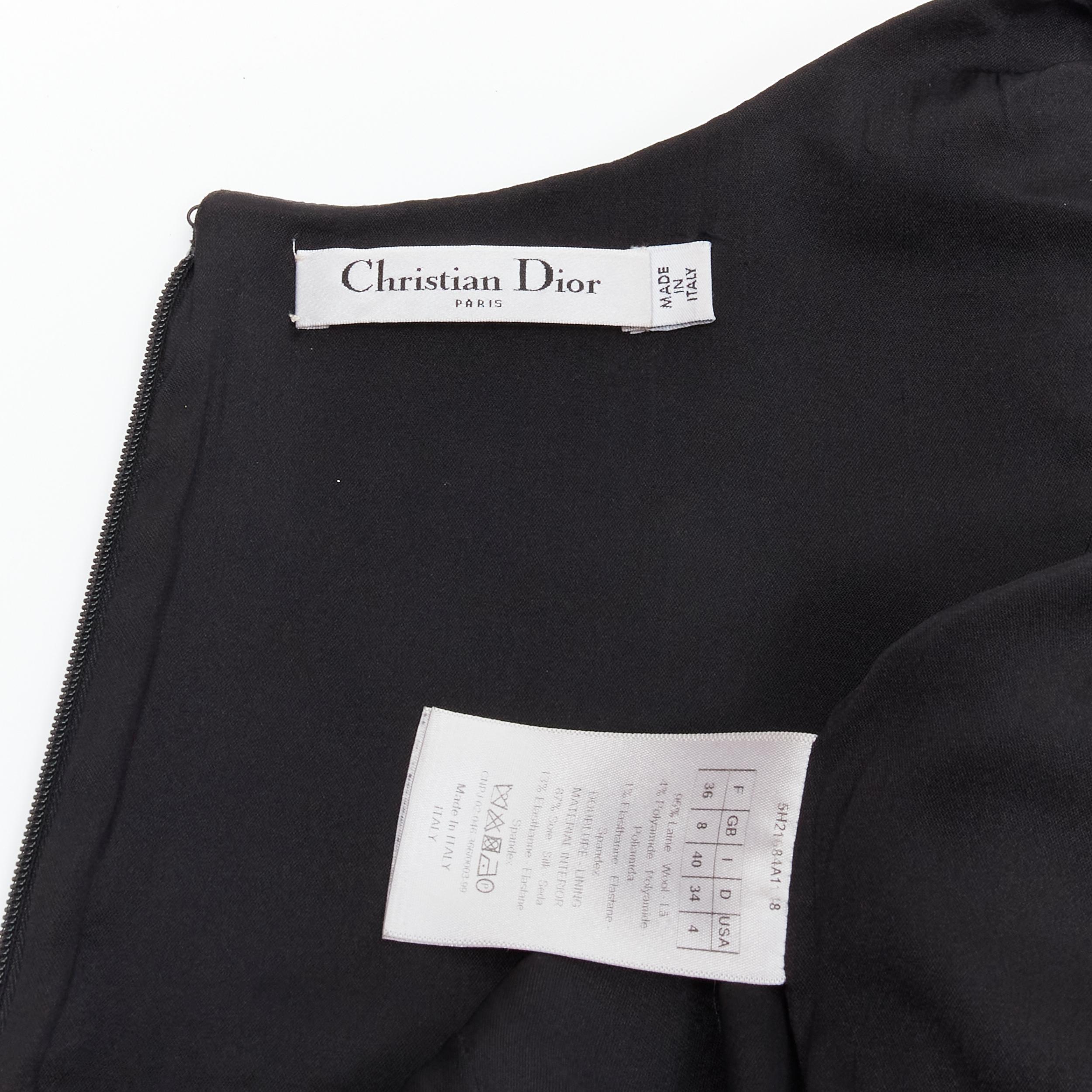 CHRISTIAN DIOR black wool pinched seam leather belt fit flare dress  FR36 S 5