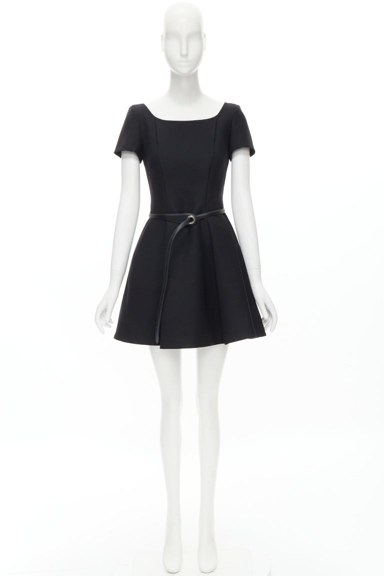 Dior - Flared Mid-Length Dress Black Wool and Silk - Size 36 - Women