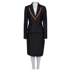 Christian Dior Costume à rayures en laine noire Sz. FR44 / XXL