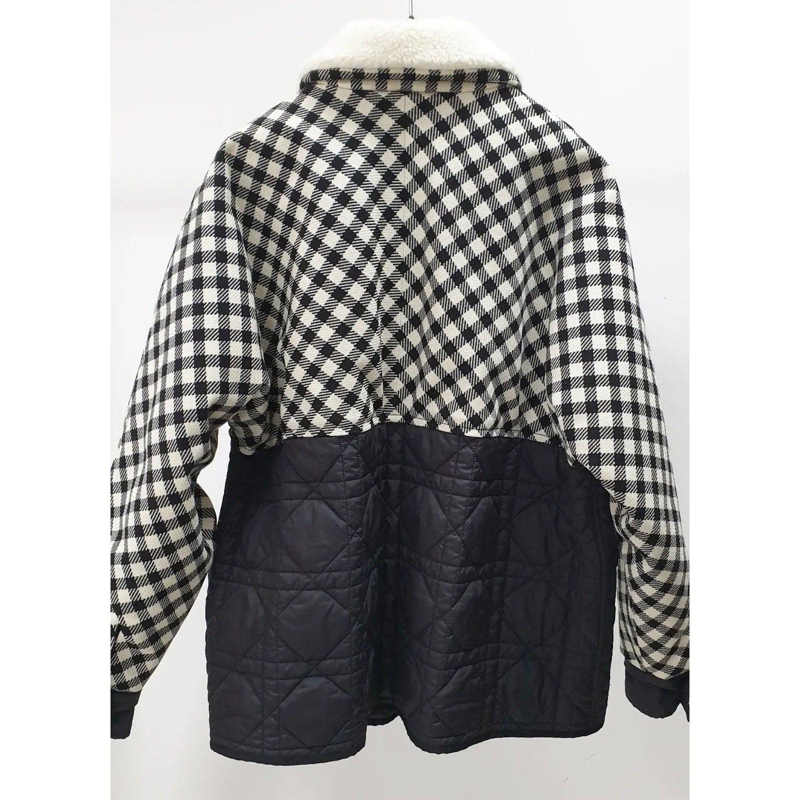 Noir Christian Dior Veste en laine noire imprimée à carreaux Sz.40 en vente