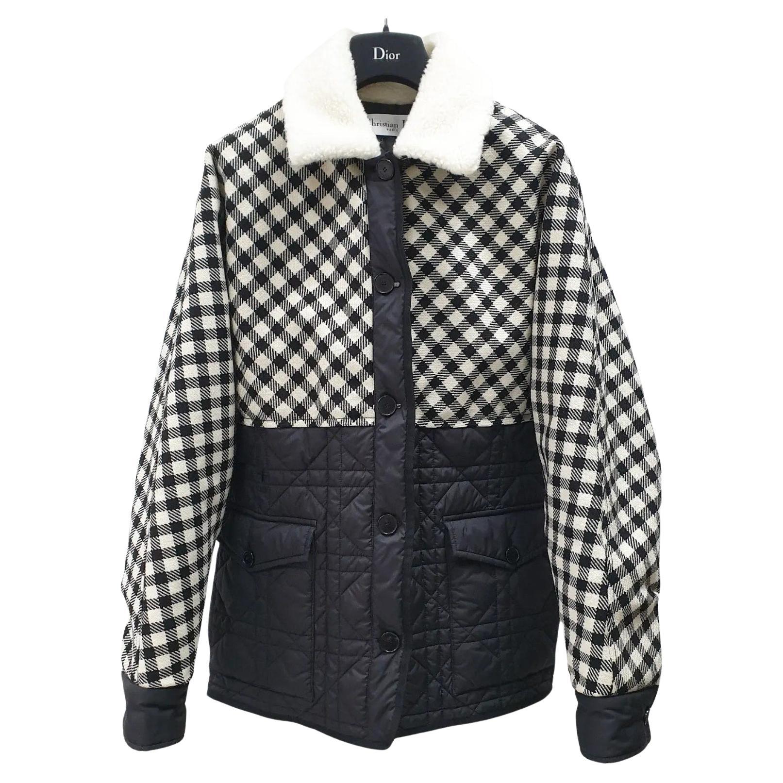 Christian Dior Veste en laine noire imprimée à carreaux Sz.40