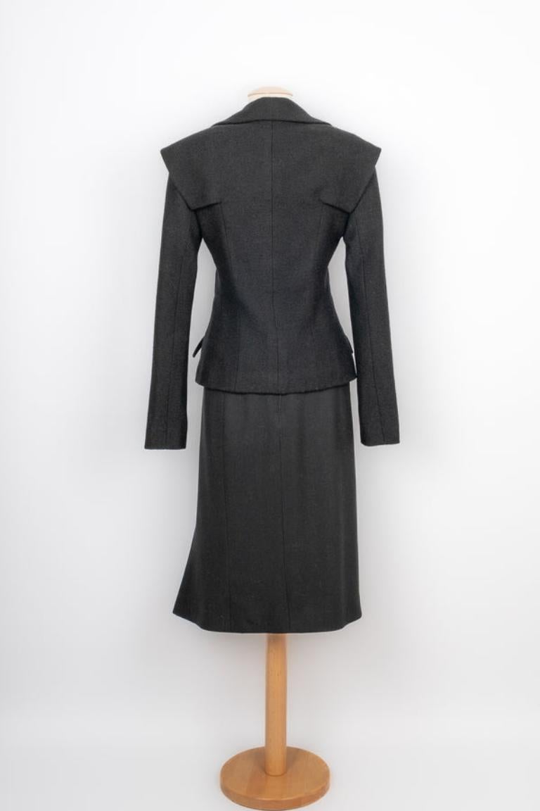 Christian Dior Schwarzes Haute Couture-Set aus Wolle im Zustand „Hervorragend“ im Angebot in SAINT-OUEN-SUR-SEINE, FR