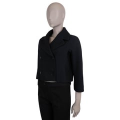 CHRISTIAN DIOR black wool & silk 2022 CROPPED PEACOAT Jacket 38 S