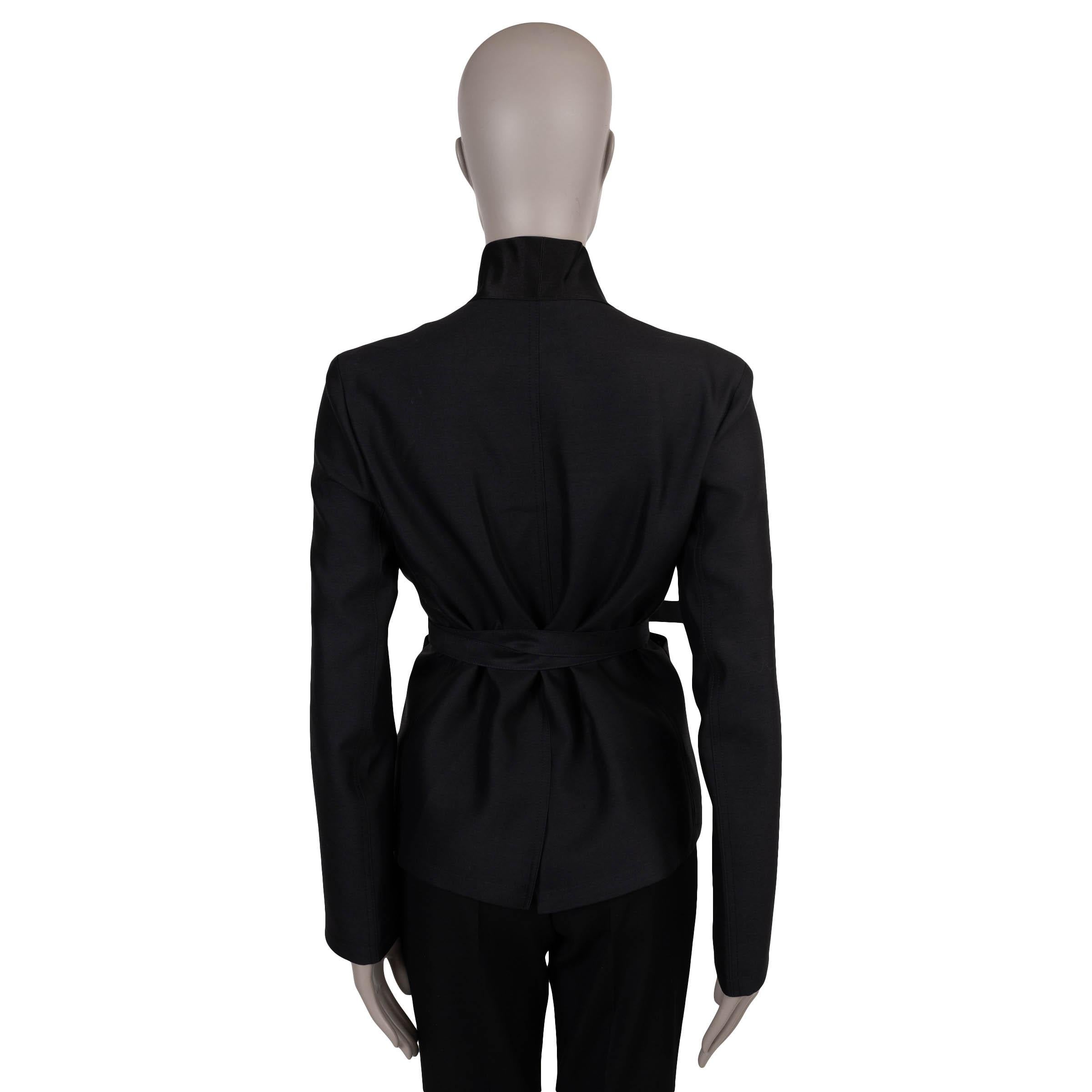 Black CHRISTIAN DIOR black wool & silk 2023 BELTED PALTO Jacket 40 M For Sale