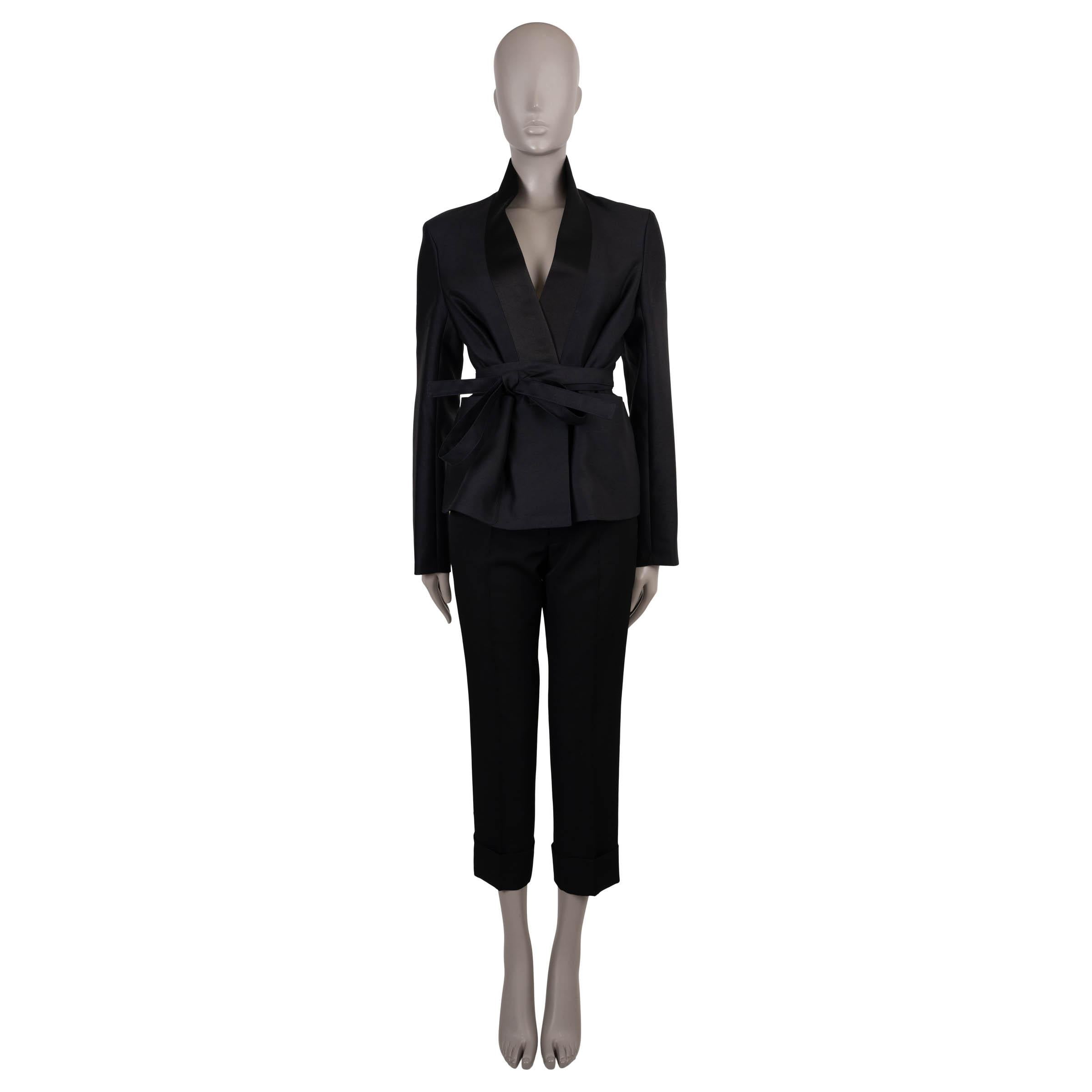 Women's CHRISTIAN DIOR black wool & silk 2023 BELTED PALTO Jacket 40 M For Sale