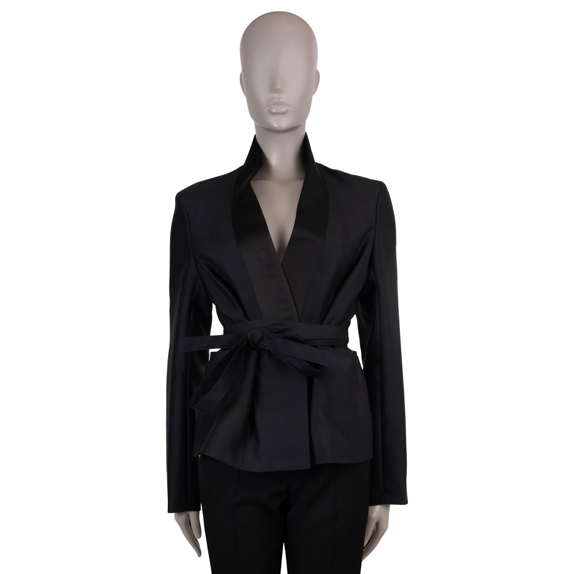 CHRISTIAN DIOR black wool & silk 2023 BELTED PALTO Jacket 40 M For Sale