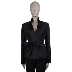 CHRISTIAN DIOR black wool & silk 2023 BELTED PALTO Jacket 40 M