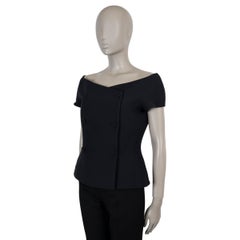 CHRISTIAN DIOR black wool & silk DOUBLE BREASTED OFF-SHOULDER Jacket 40 M