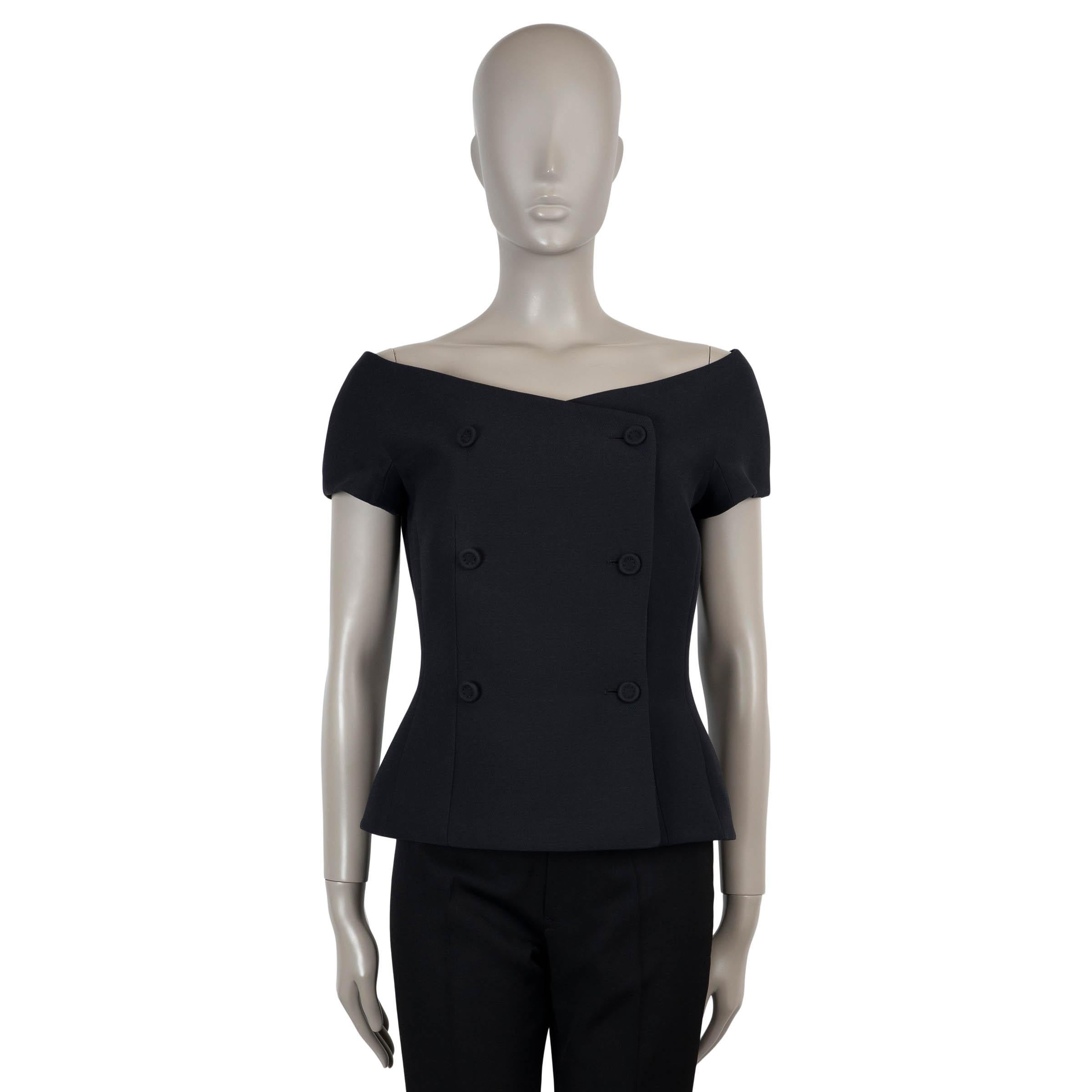 CHRISTIAN DIOR black wool & silk DOUBLE BREASTED OFF-SHOULDER Jacket 40 M