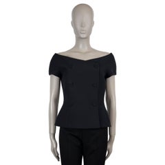 CHRISTIAN DIOR black wool & silk DOUBLE BREASTED OFF-SHOULDER Jacket 40 M