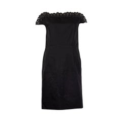 CHRISTIAN DIOR black wool & silk EMBROIDERED Cocktail Dress 44 XL