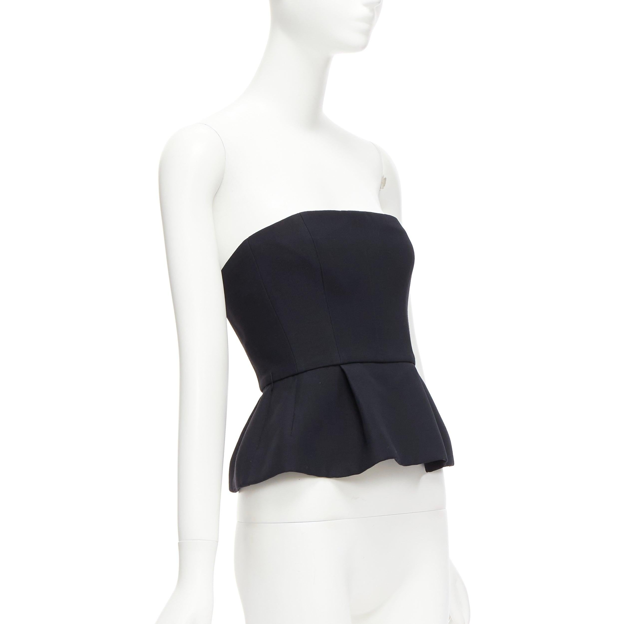 Black CHRISTIAN DIOR black wool silk minimal boned corset peplum bustier top FR34 XS