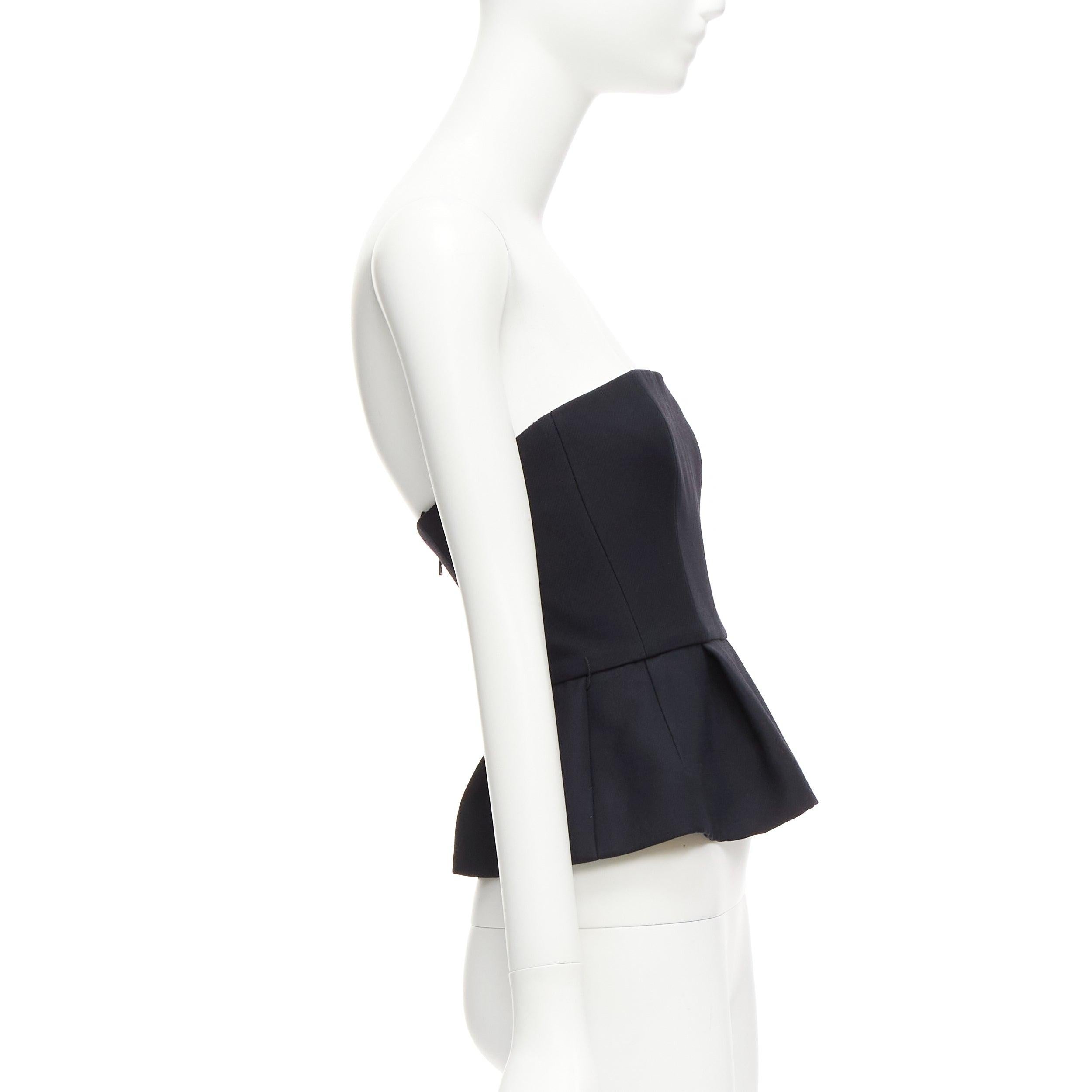 Women's CHRISTIAN DIOR black wool silk minimal boned corset peplum bustier top FR34 XS For Sale